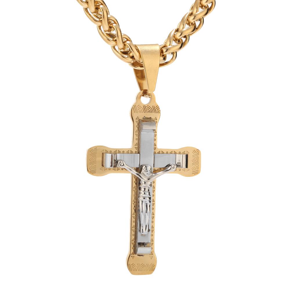 product-image-1098679641.jpg Gold/Silver Tone Stainless Steel Crucifix Pendant Necklace