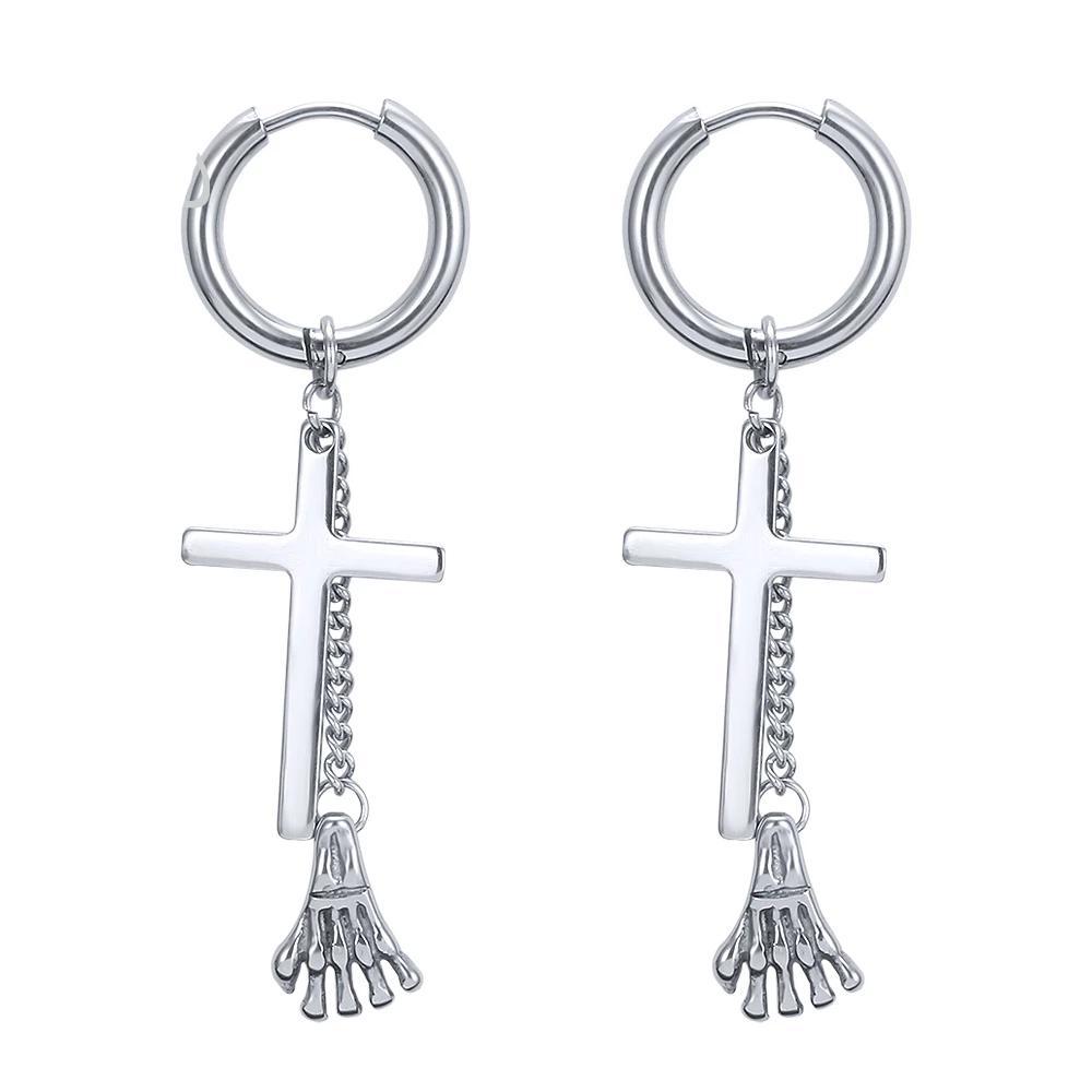 Skeleton Hand Punk Cross Hoop Earrings Unisex
