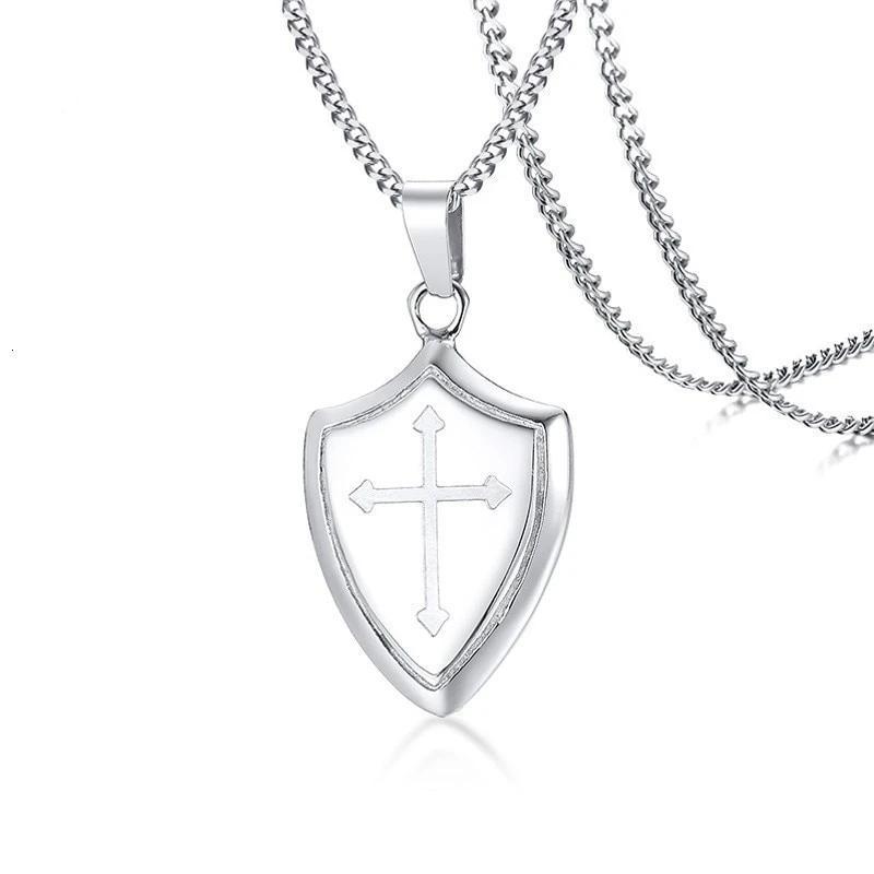 Stainless Steel Silver Shield of Faith Pendant Necklace