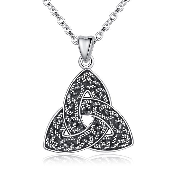 Black & Silver Trinity Celtic Knot Fashion Pendant Necklace
