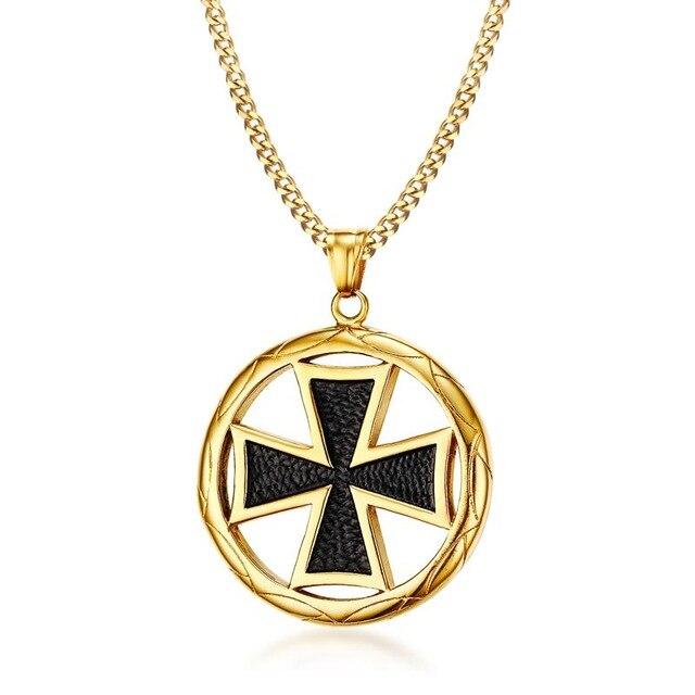 Stainless Steel Maltese Cross Pendant Necklace with Circular Border