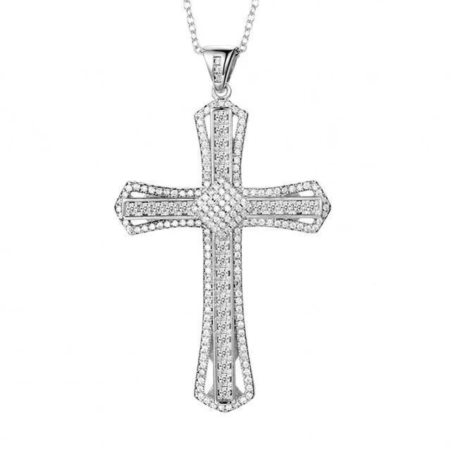 Sterling Silver Full Crystal Cross Pendant Necklace