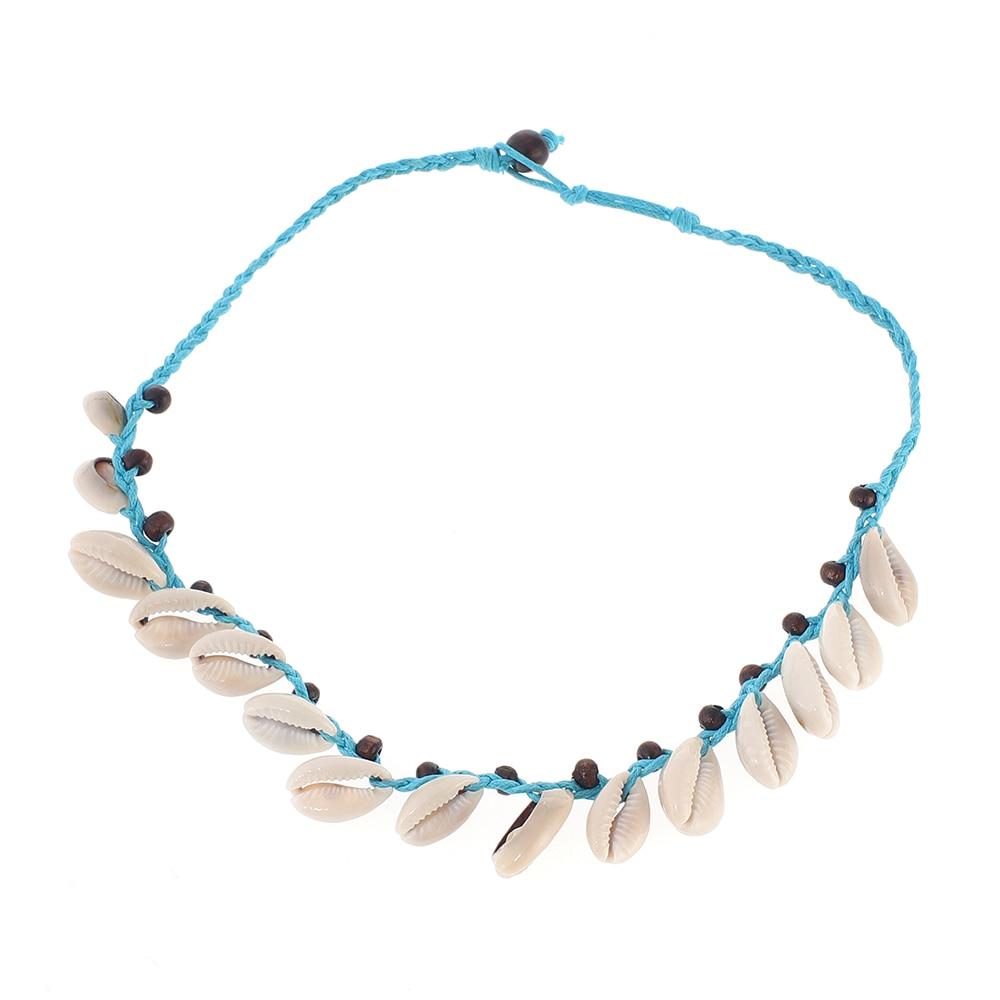 Sky Blue Knotted Rope and White Puka Shell Necklace