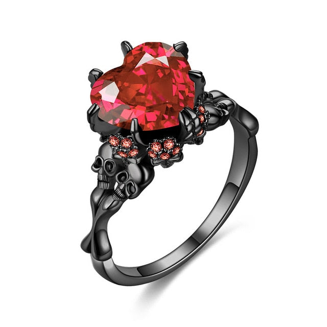 Skull, Skeleton and Heart Cubic Zirconia Vintage Punk Fashion Ring