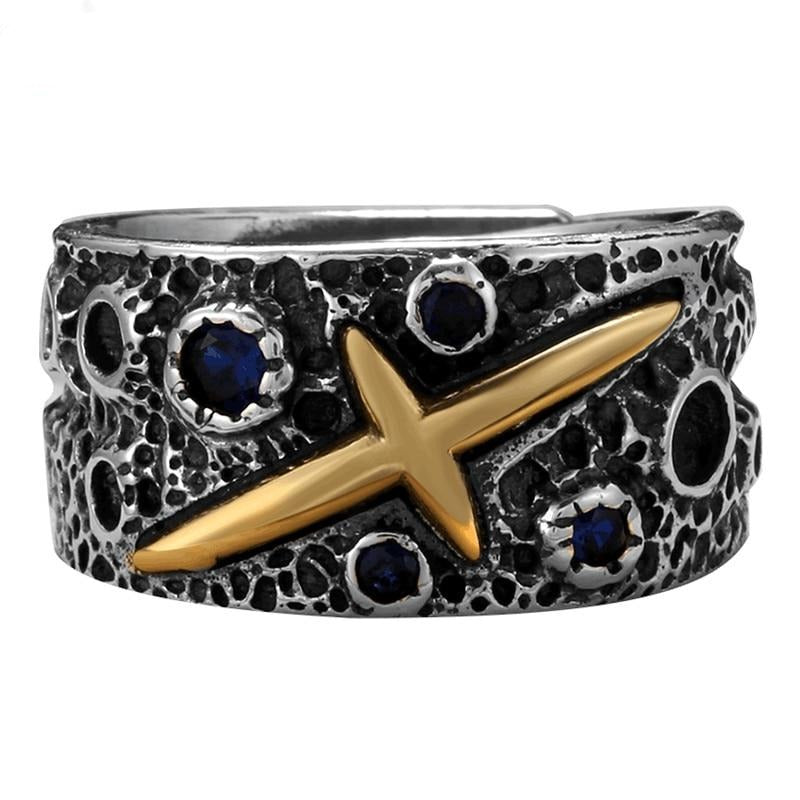 Starry Sky Blue Cubic Zirconia 925 Sterling Silver Vintage Punk Ring