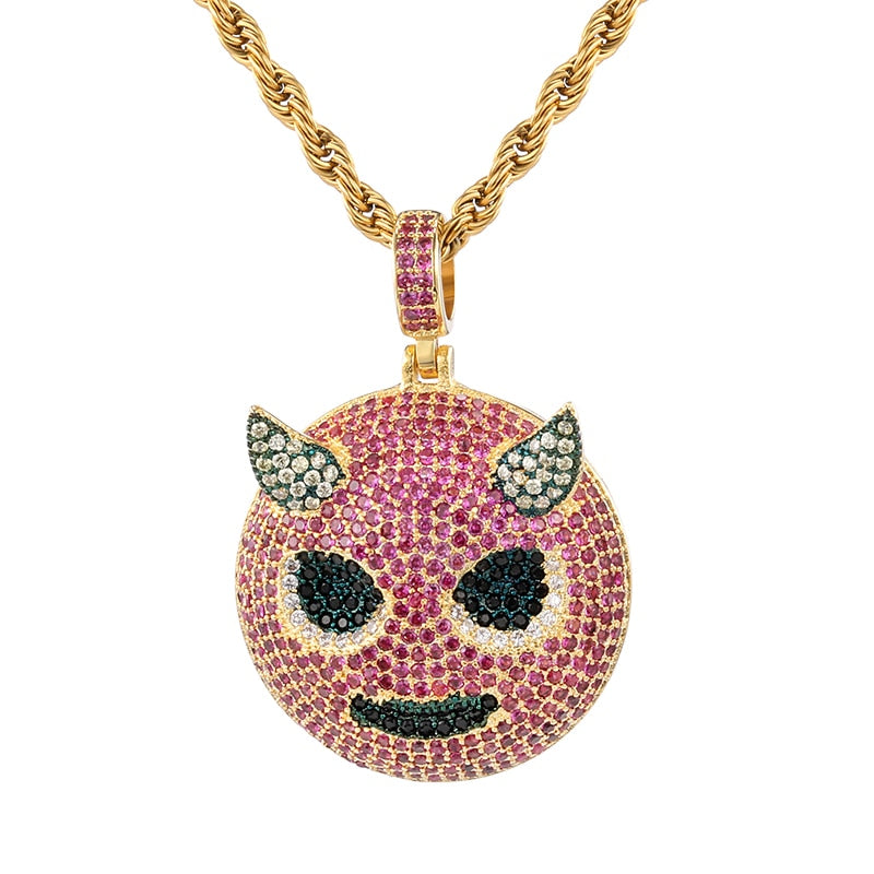 Cubic-Zirconia-Studded Gold-Plated Ghost Bling Hip-hop Pendant Necklace