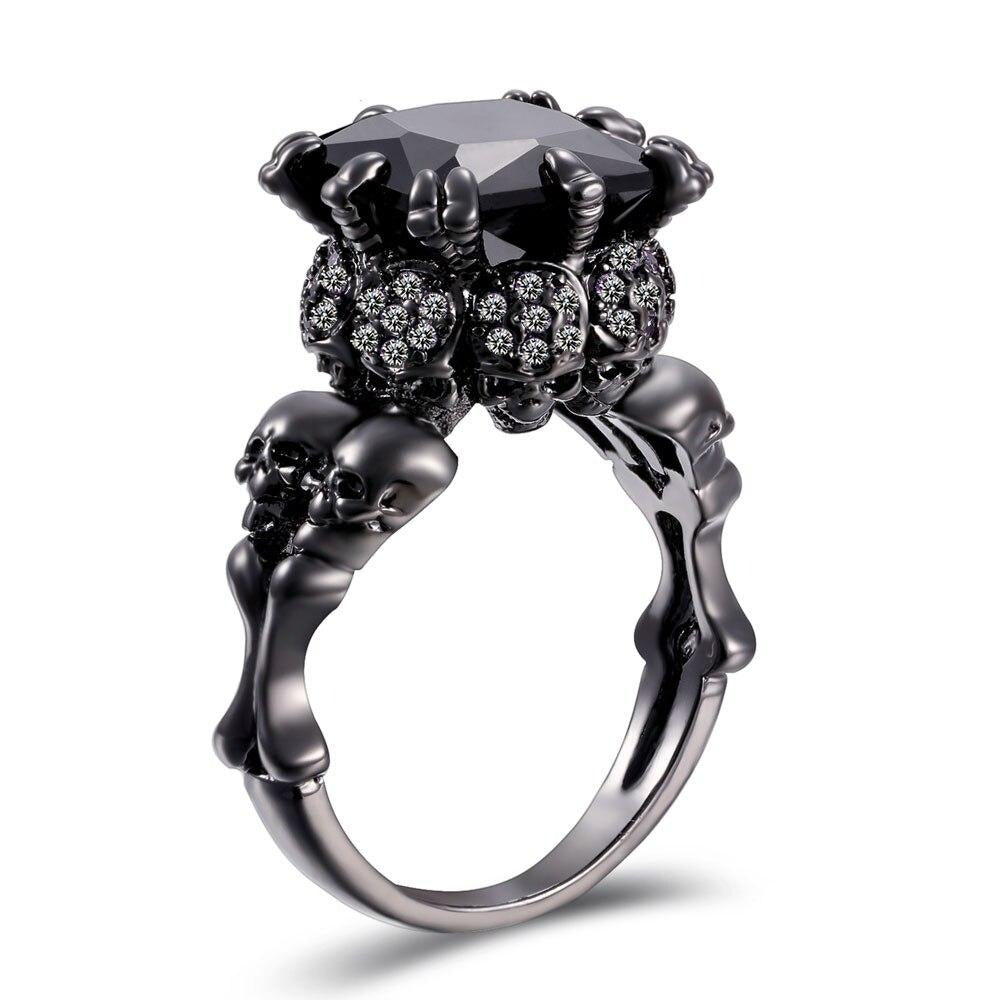 Skull and Cubic Zirconia Punk Wedding Engagement Ring