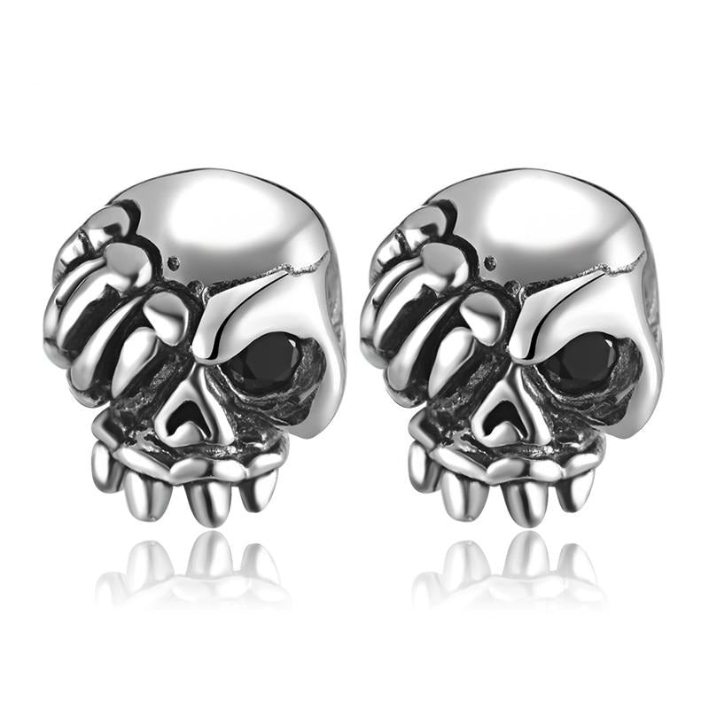 Skull Cubic Zirconia Eye 925 Sterling Silver Vintage Punk Rock Stud Earrings