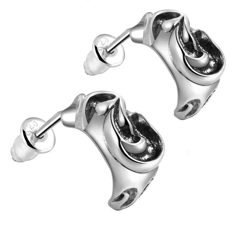 Ear Shape Design 925 Sterling Silver Vintage Punk Rock Biker Stud Earrings