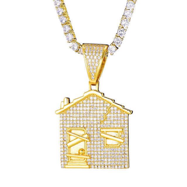 Cubic-Zirconia-Studded “The Bando” Trap House Hip-hop Pendant Necklace