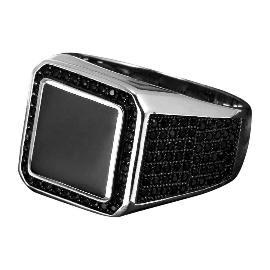 Square Natural Onyx Stone 925 Sterling Silver Genuine Vintage Ring