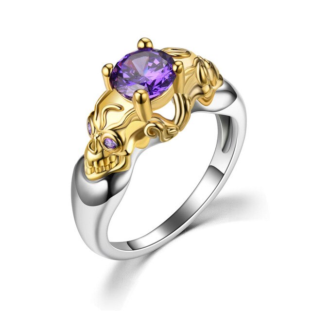 Gold-Plated Skull and Cubic Zirconia Punk Fashion Ring