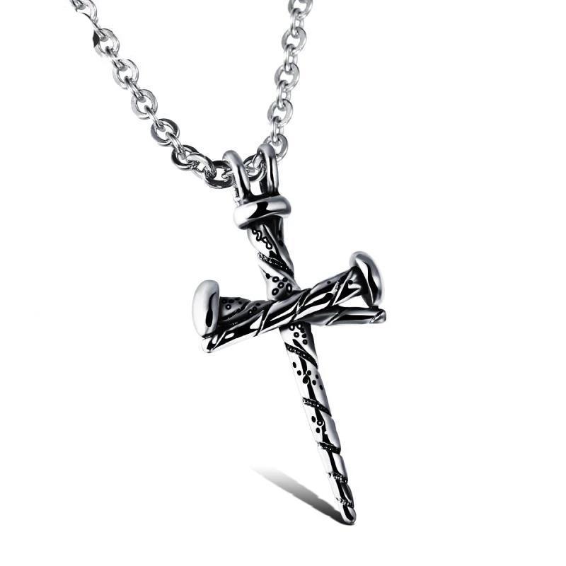 Stainless Steel 3 Nail Cross Pendant with Chain Necklace