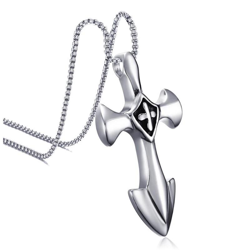 Stainless Steel Sword Blade Cross Pendant with Chain Necklace