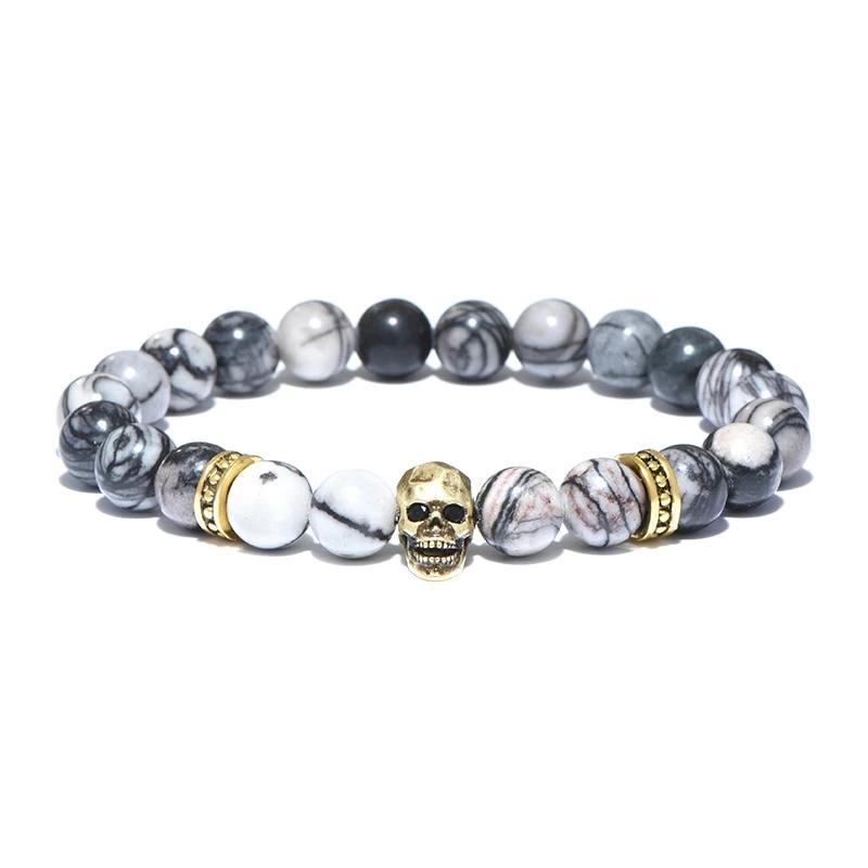 Natural Stone Beads Antique Skull Bracelet