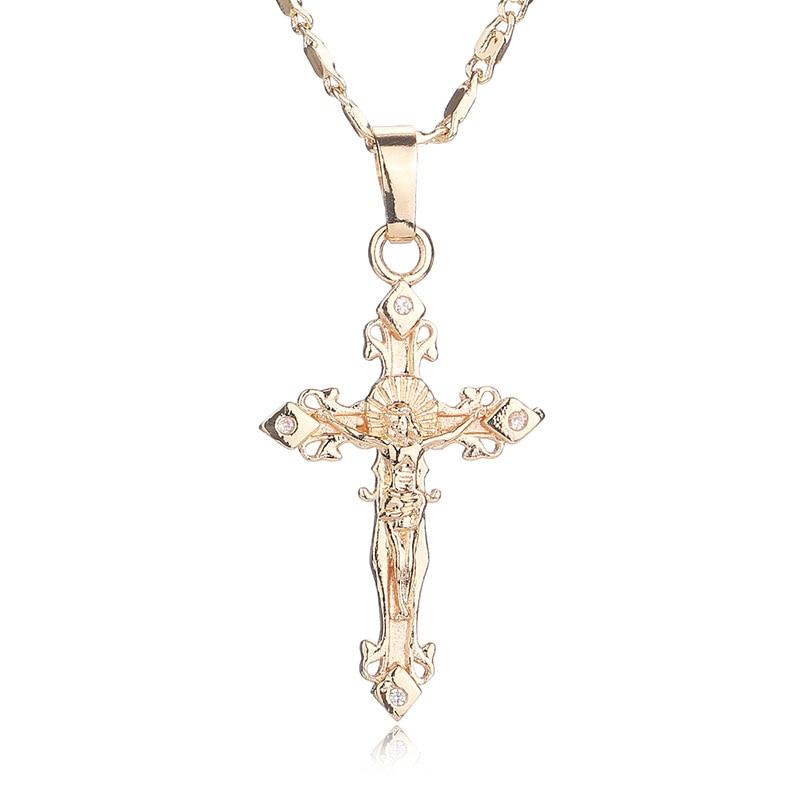 Golden Jesus Christ Crucifix Pendant with Diamond Accent