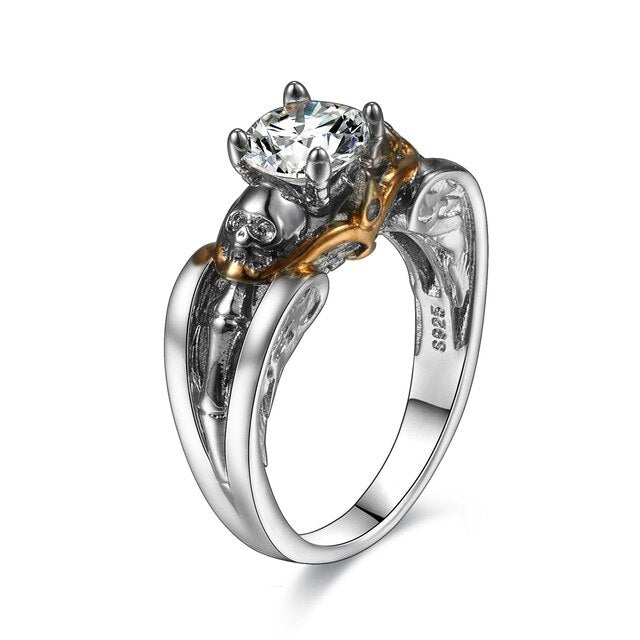 Skull and Cubic Zirconia Punk Engagement Ring