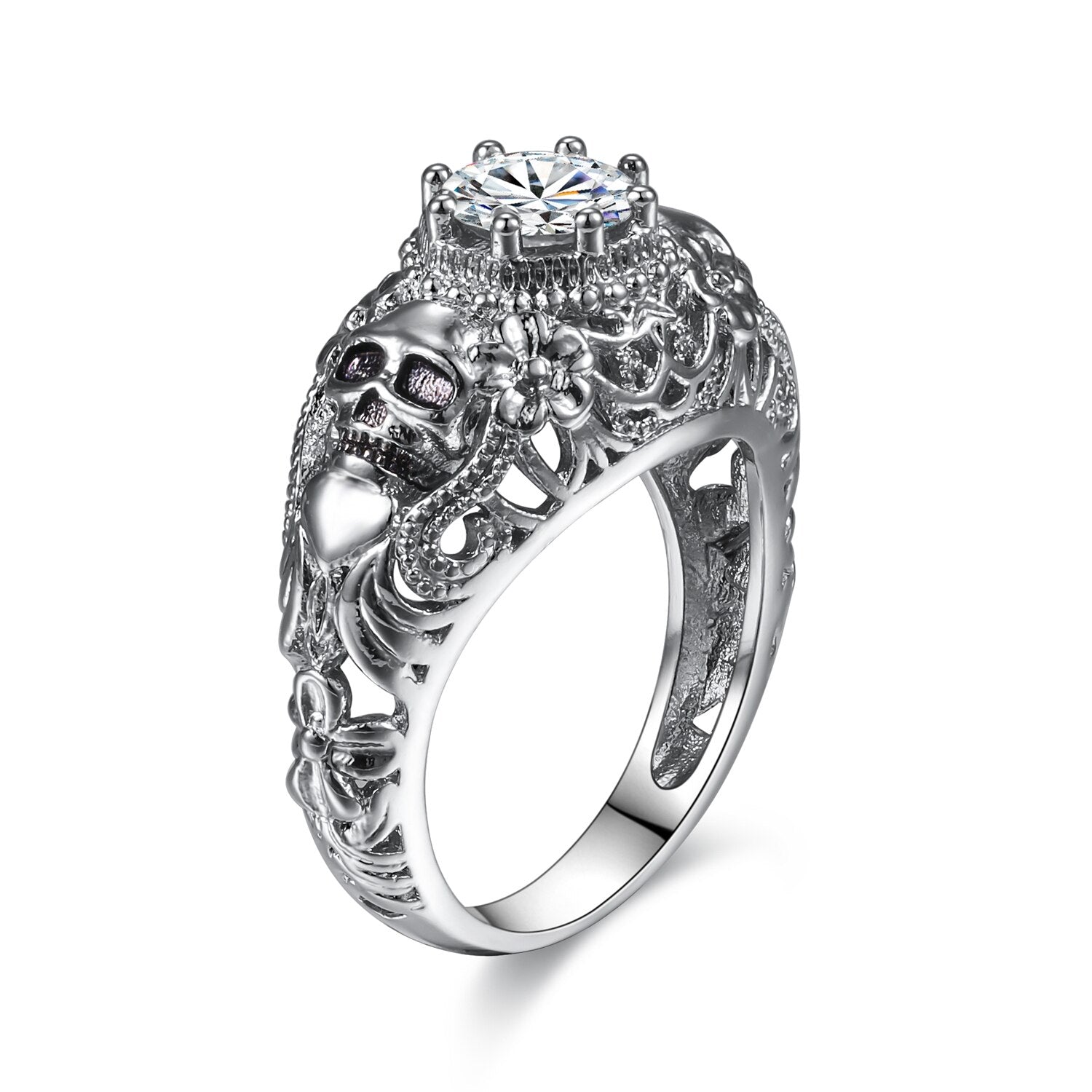 Skull and Cubic Zirconia Punk Style Engagement Ring