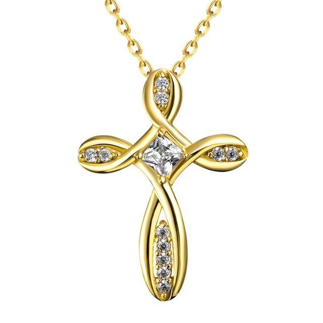Twisted Knot Cross with Crystals Pendant and Infinity Necklace