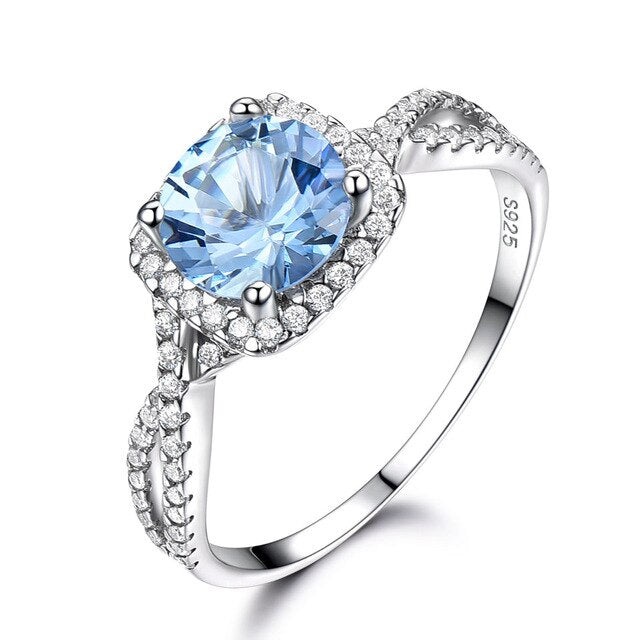 Sky Blue Topaz and Cubic Zirconia 925 Sterling Silver Engagement Ring