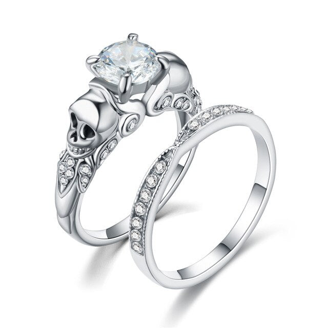 Skull and Cubic Zirconia Punk Style Biker Engagement Ring