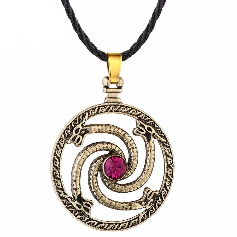 Rope Necklace with Dragon Knot Amulet and Red Stone