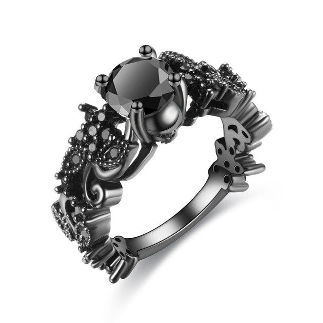 Skull Black Cubic Zirconia and Crystal Halloween, Engagement & Wedding Ring
