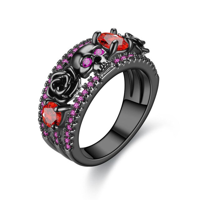 Skull, Flower, and Cubic Zirconia Punk Engagement Ring