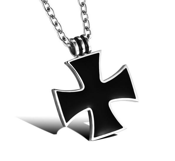 Black & Silver Metal Maltese Cross Pendant Necklace