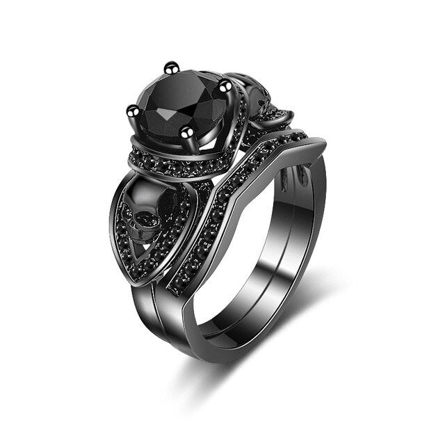 Skull and Black Crystal Wedding & Engagement Engagement Ring