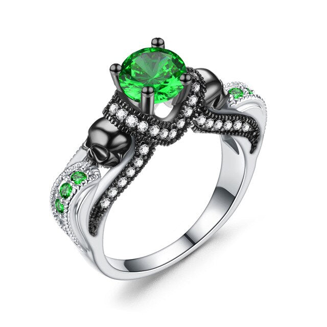 Skull and Crystal Engagement Punk Ring