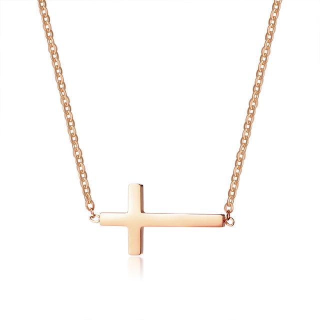Simple Sideways Cross Necklaces for Women Three Colors Stainless Steel Prayer Pendant Femme Girls Accessories