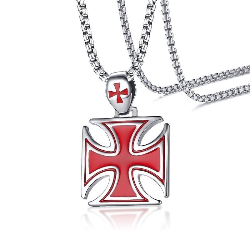 Stainless Steel Polished Knights Templar Cross Pendant with Chain Necklace
