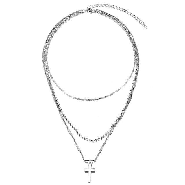 Multi-layer Chain Necklace with Cross Pendant