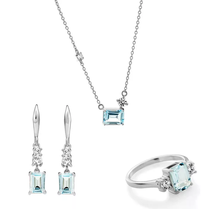 Orphelia® 'Fira' Women's Sterling Silver Set: Necklace + Earrings + Ring - Silver SET-7571