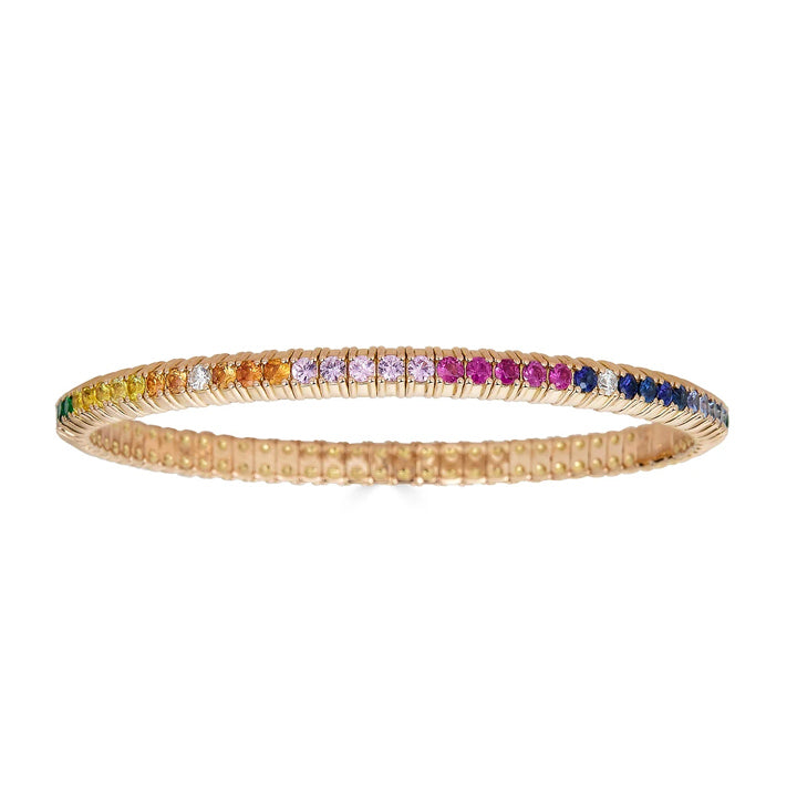 Zydo 18K Yellow Gold 3.43ctw Multicolor Sapphire Stretch Bracelet with Diamonds