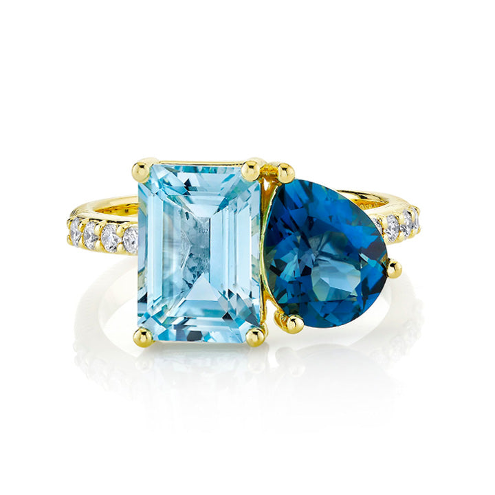 Sloane Street 18k Yellow Gold Toi et Moi Blue Topaz & Diamond Ring - SS-R020J-BTSK-LB-W