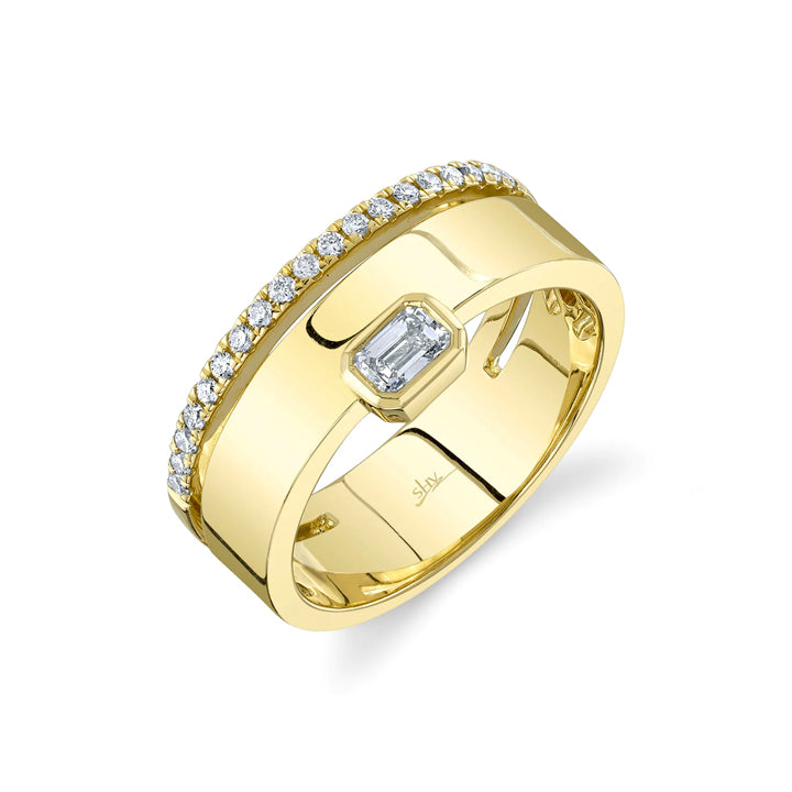 14K Yellow Gold 0.39ct Diamond Emerald Wide Band - SC22008536