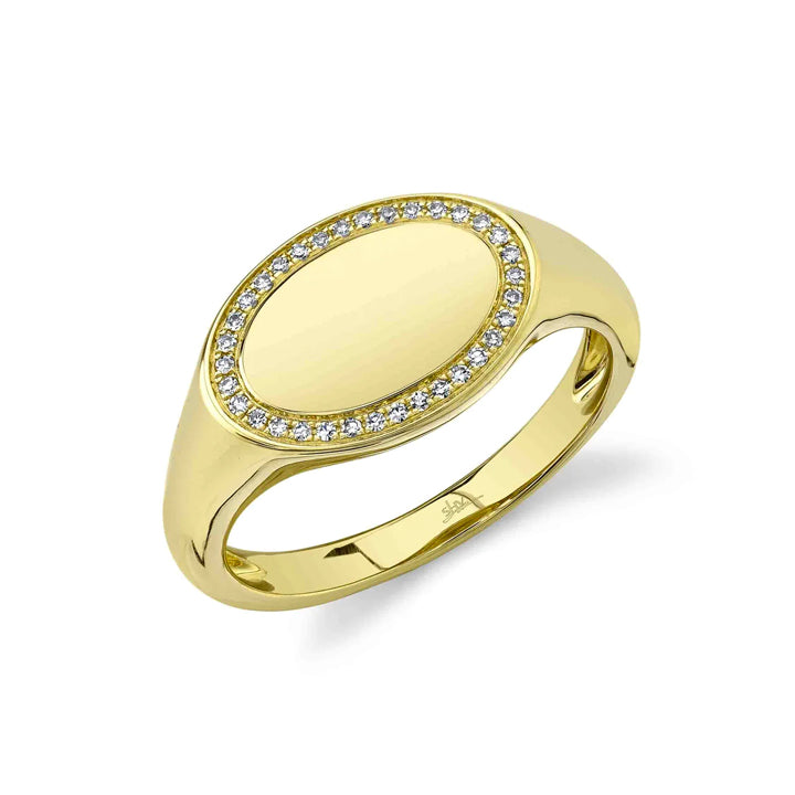 14K Yellow Gold Diamond Signet Ring - SC55021765