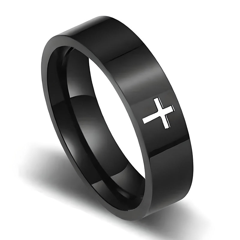 Men Stainless Steel Black Lord Prayer Cross Ring