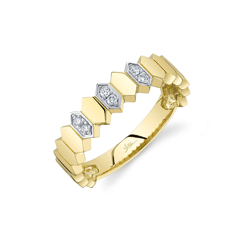 Shy Creation 14K Yellow Gold 0.07ctw Diamond Hexagon Ring- SC22009431