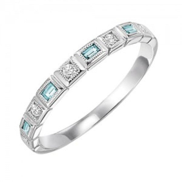 Blue Topaz Birthstone Diamond Emerald Cut Ring 10K White Gold
