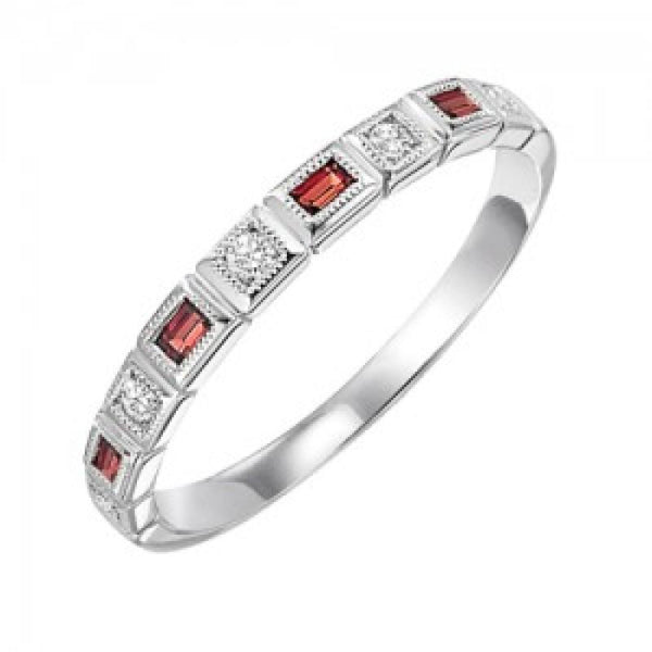 Garnet Birthstone Emerald Cut Diamond Ring 10K White Gold
