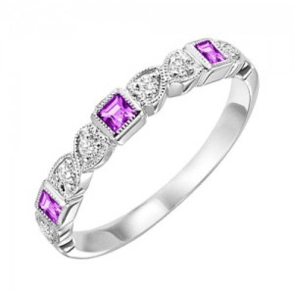 Ruby Birthstone Diamond And Square Ring 10K White Gold