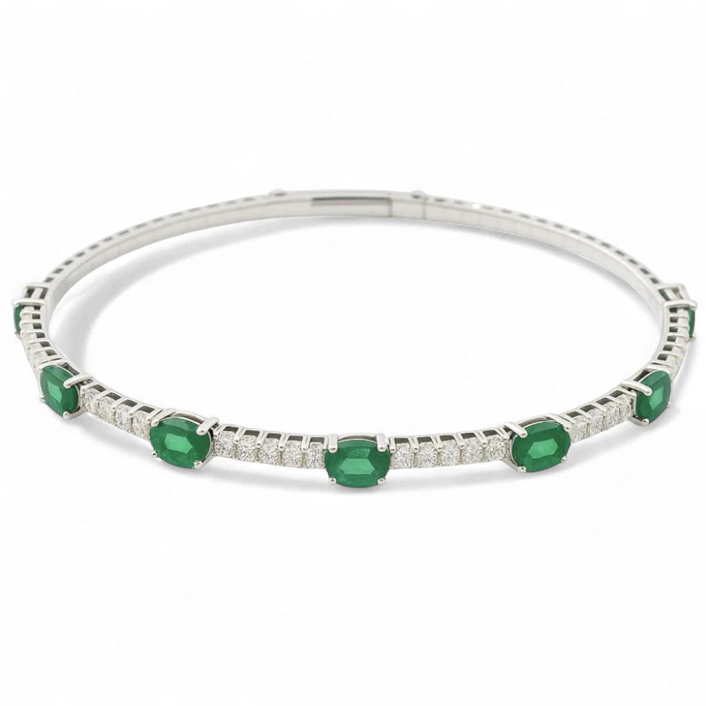 Emerald and Diamond Tennis Flexible Bracelet