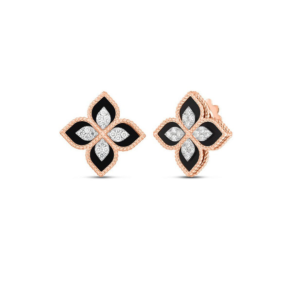 Roberto Coin Princess Flower Black Jade Earrings