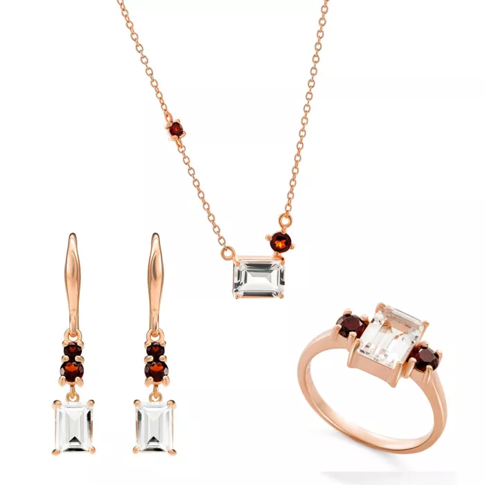 Orphelia® 'Fira' Women's Sterling Silver Set: Necklace + Earrings + Ring - Rose SET-7571/RG