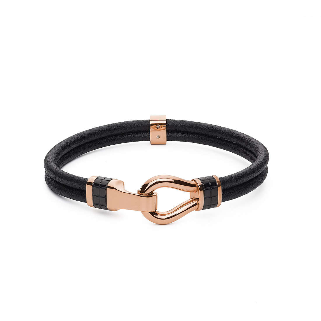 Clint Black Leather Bracelet (Black/Rose-Gold)