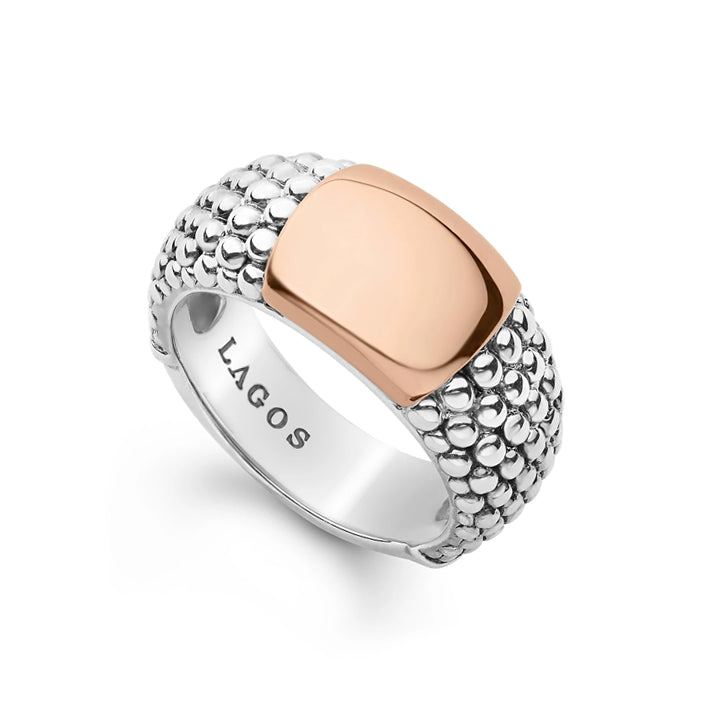 Lagos High Bar Rose Gold Caviar Ring - 03-80501-7