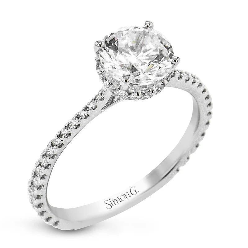 18K White Gold Round Hidden Halo Semi-Mount Engagement Ring